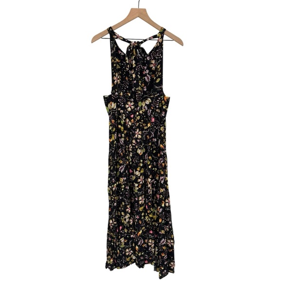 Natural Life Halle Floral Halter Maxi Dress Black Boho Tiered Large - Picture 9 of 14